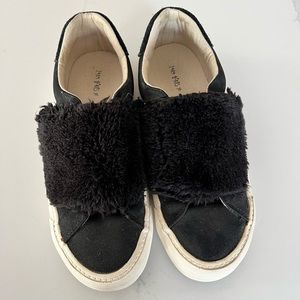 Zara Girls black sneakers with fuzzy Velcro top